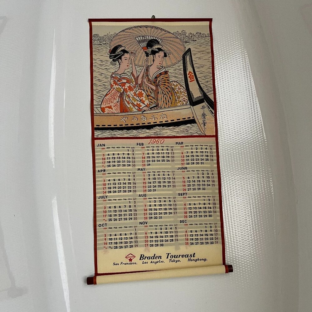 Vintage fabric Wall Calendar Scroll with Japanese Design